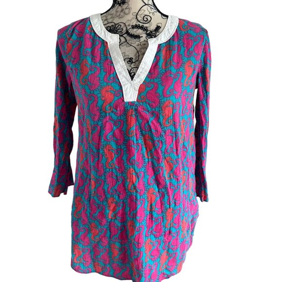 LILLY PULITZER Seahorse Print Tunic Top Sz XS - Picture 3 of 5